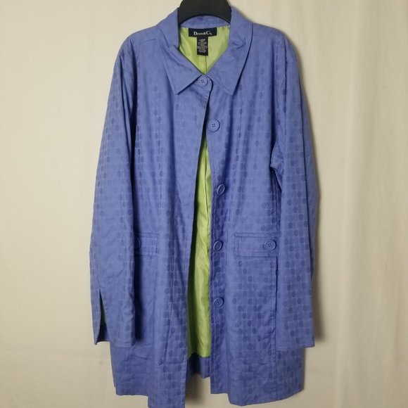 Denim & Co light blue polka dot trench coat women's size Large (54) - Picture 2 of 7
